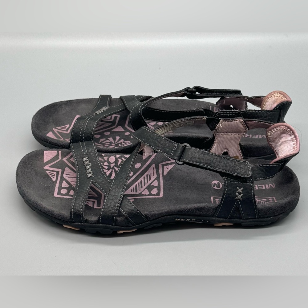 Merrell Sandspur Rose Black Leather Strappy Sport Sandals Womans sz 9